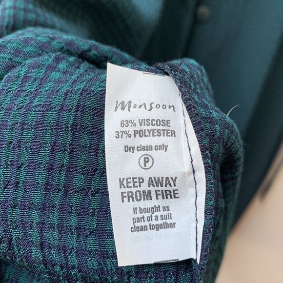 Vintage Monsoon Maxi Dress Fits UK 14 Green Blue Check Plaid Button Up 90s - Picture 5 of 12
